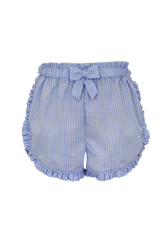 Girl's Blue Check Ruffle Trim Shorts