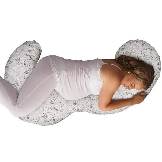Boppy - Slipcovered Total Body Pregnancy Pillow, Gray Scattered Leaves