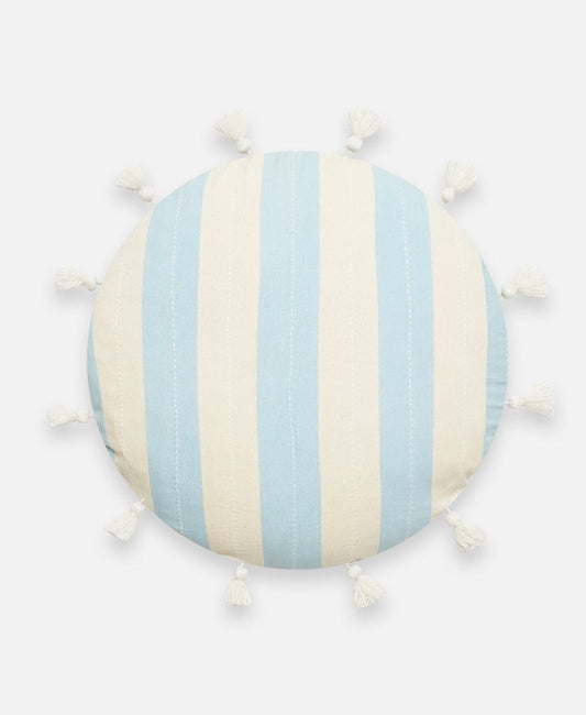 Cabana Stripe Tassel Throw Pillow Throw Pillows Anchal Cloud Blue