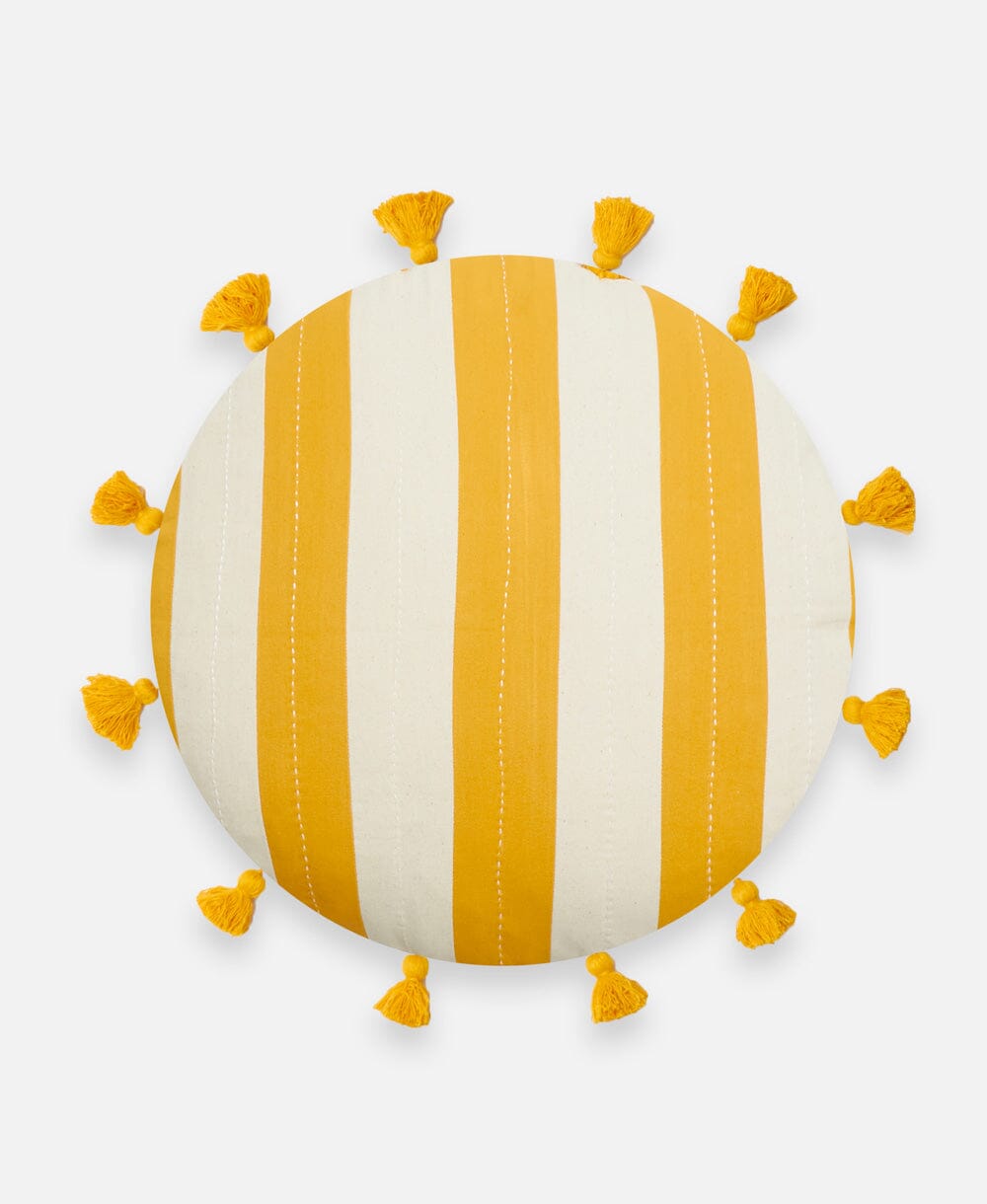Cabana Stripe Tassel Throw Pillow Throw Pillows Anchal Mustard