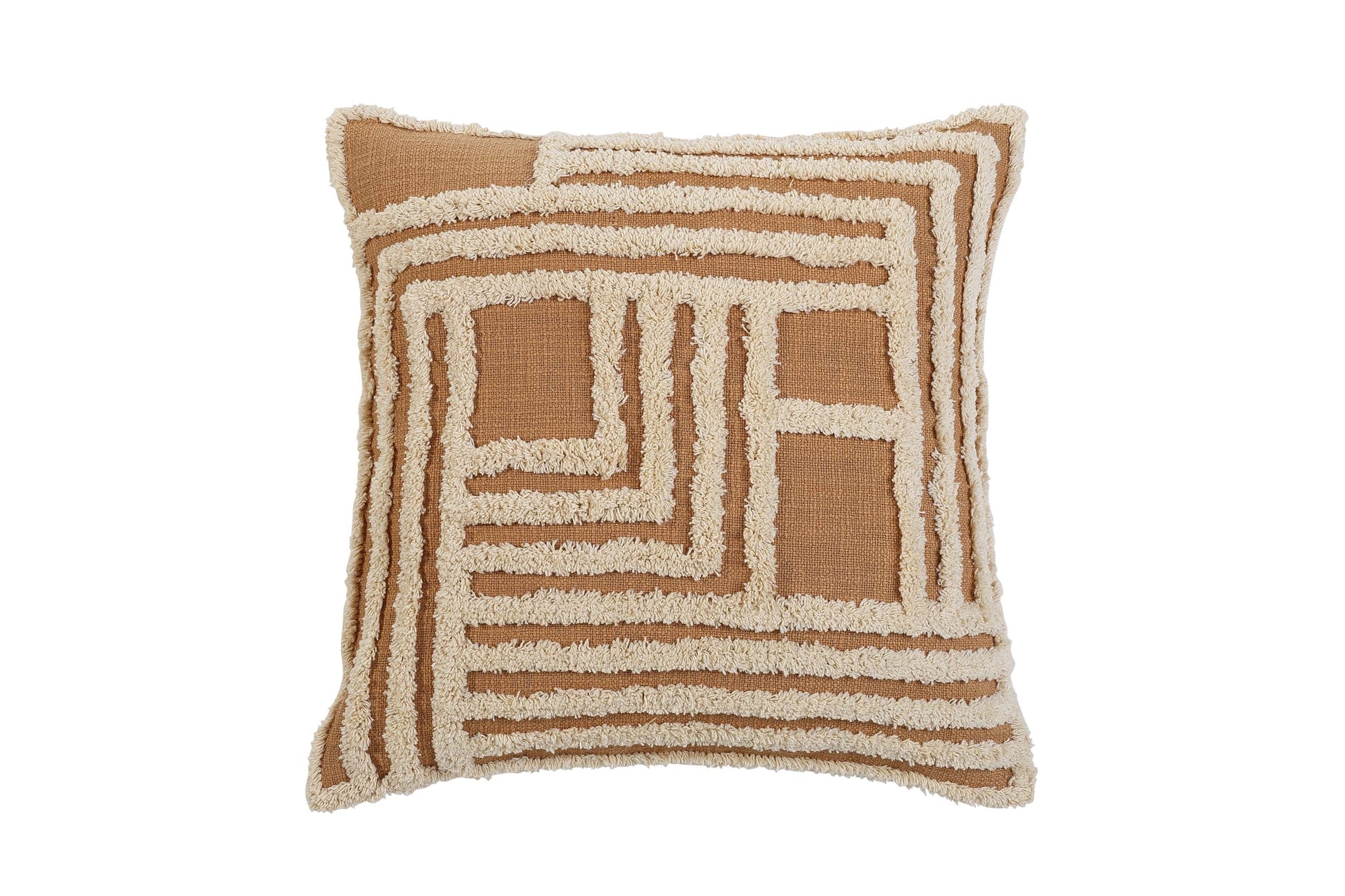 Casa Amarosa Rekha Cross Tufted Pillow, Clay- 18x18 Inch CUSHIONS Casa Amarosa