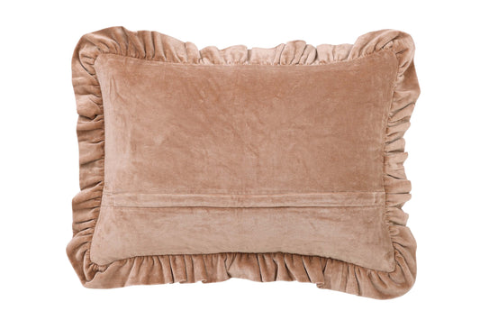 Casa Amarosa Solid Velvet Frilled Cushion, Dusty Pink 14x20 Inch CUSHIONS Casa Amarosa
