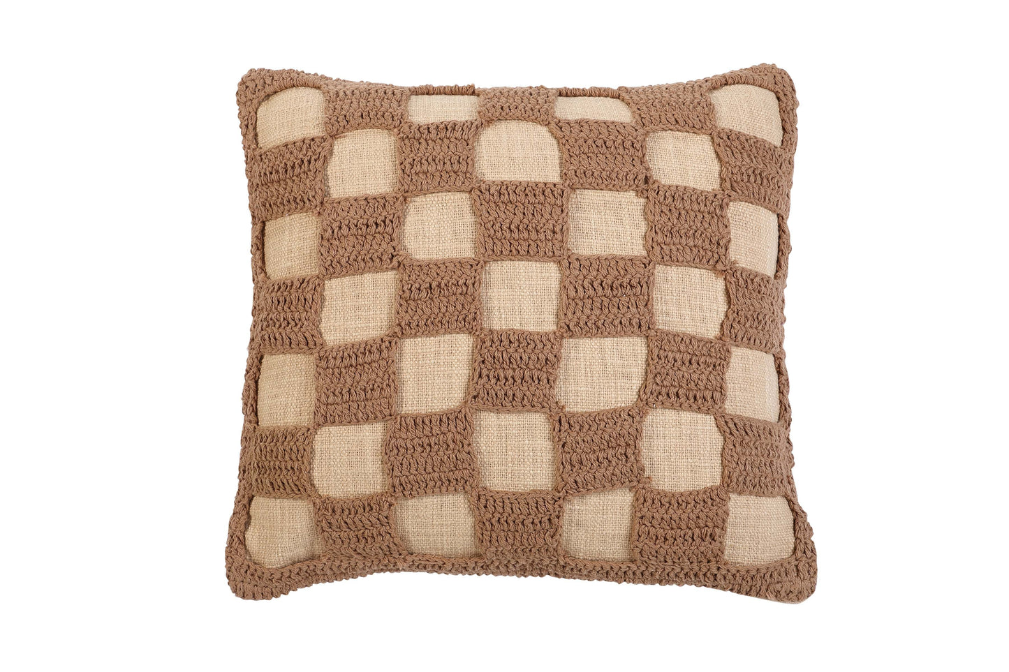 Casa Amarosa Tarika Checkered Crochet Accent Pillow, Beige- 18x18 Inch CUSHIONS Casa Amarosa