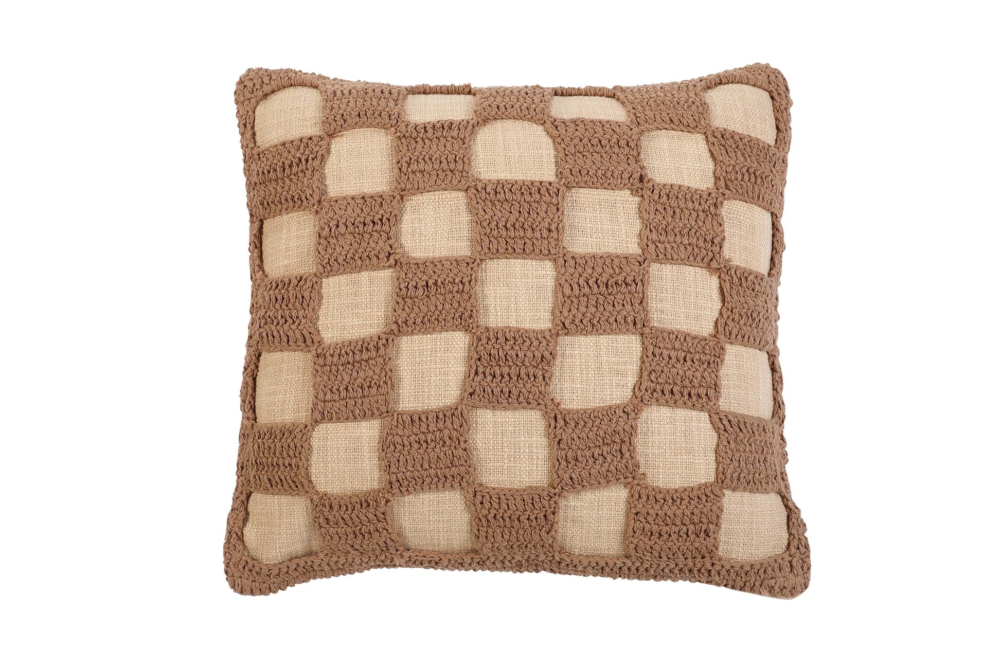 Casa Amarosa Tarika Checkered Crochet Accent Pillow, Beige- 18x18 Inch CUSHIONS Casa Amarosa