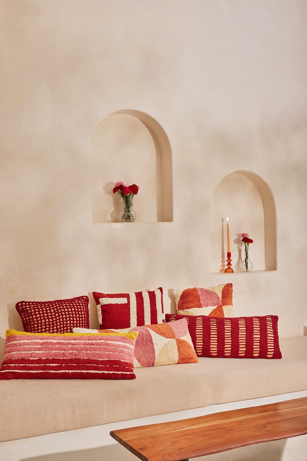 Tarika Lines Lumbar Crochet Pillow - Wine Red