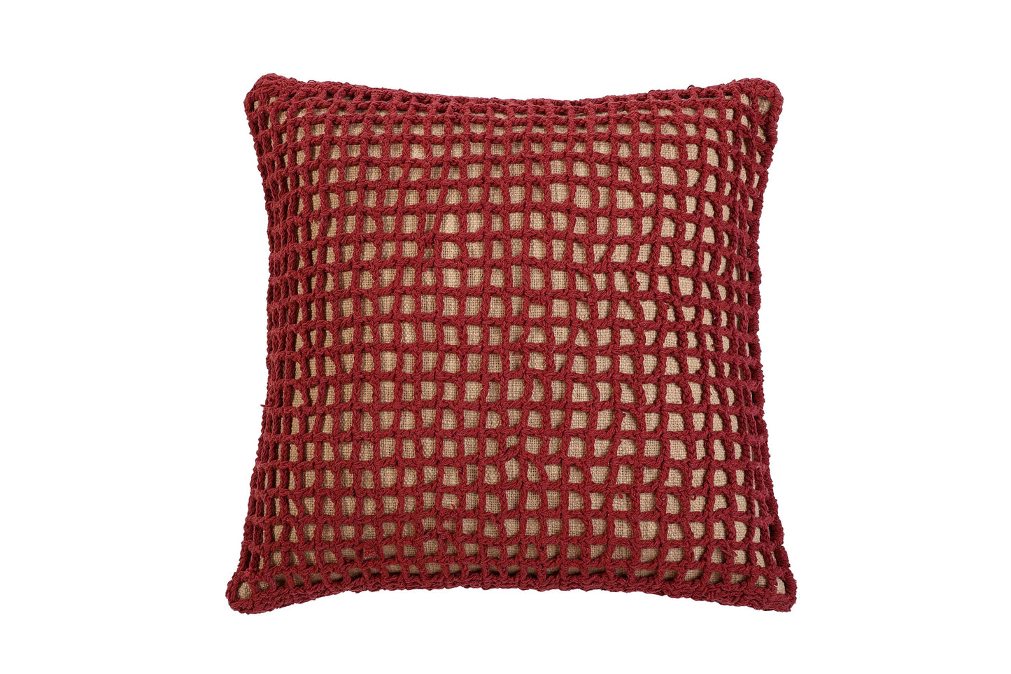Casa Amarosa Tarika Net Crochet Accent Pillow, Wine Red - 18x18 Inch CUSHIONS Casa Amarosa