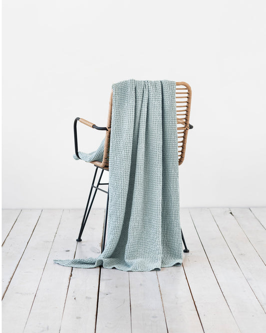 Dusty blue waffle throw blanket