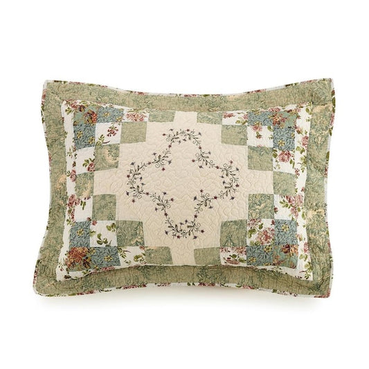 Green Standard Sham Olivia Cotton Machine Washable 20 in.x 26 in.