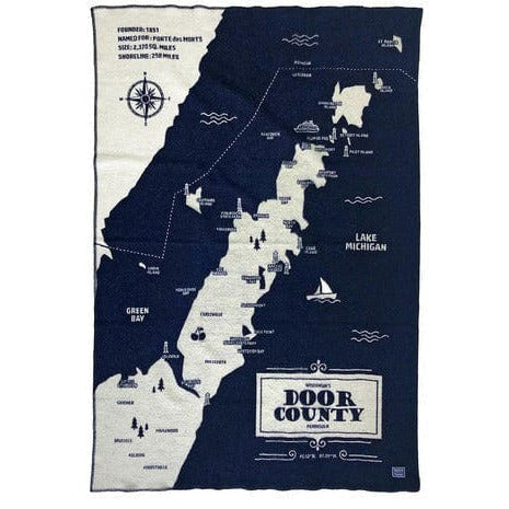 1 Door County Map Wool Throw  -  Navy/Natural