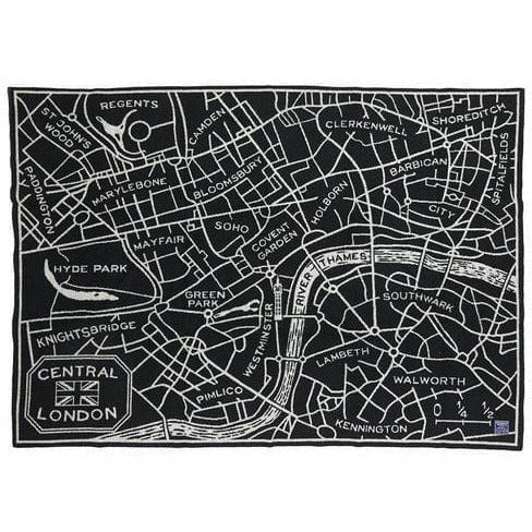 1 London Map Wool Throw  -  Black/Smoke Gray