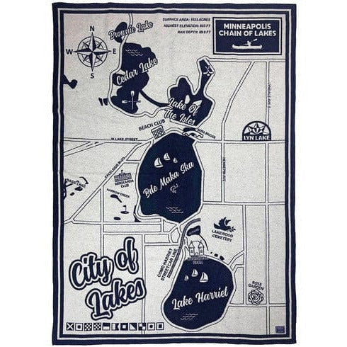1 Minneapolis Chain of Lakes Map Throw  -  Navy/Natural
