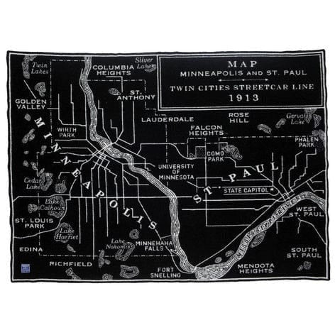 1 Minneapolis-Saint Paul Map Wool Throw  -  Black/Smoke Gray
