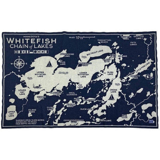 1 Whitefish Chain of Lakes Map Throw  -  Navy/Natural