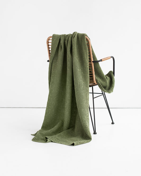 Forest green waffle throw blanket