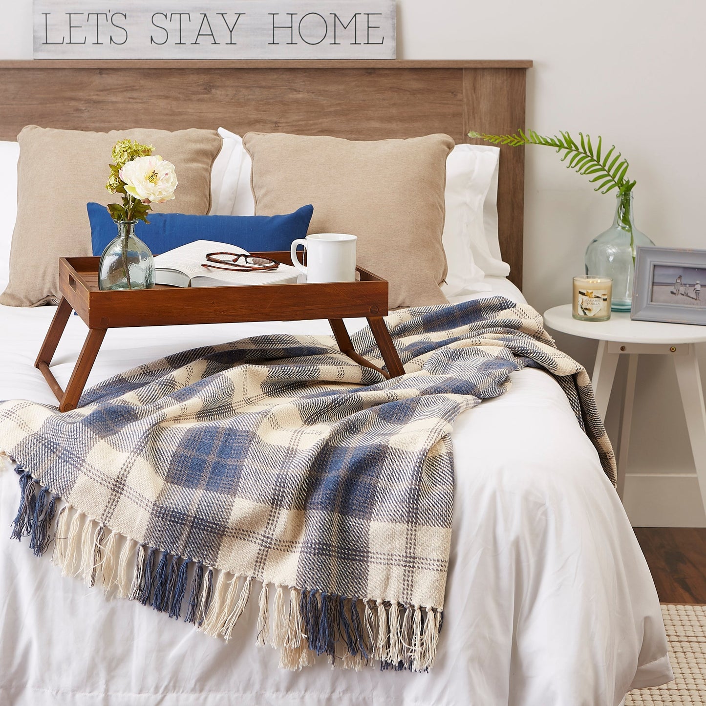 French Blue Farmhouse Plaid Throw