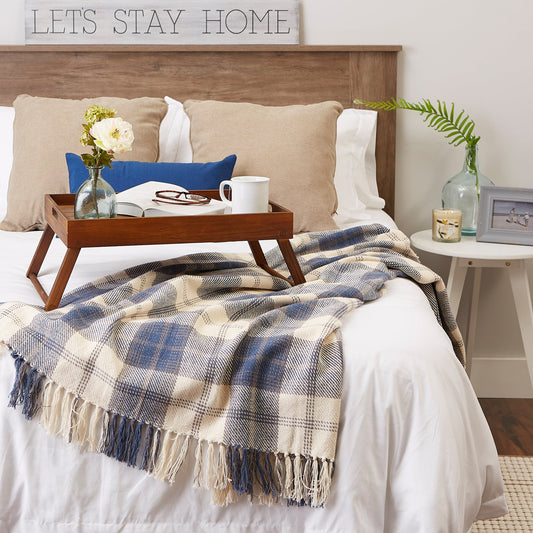 French Blue Farmhouse Plaid Throw