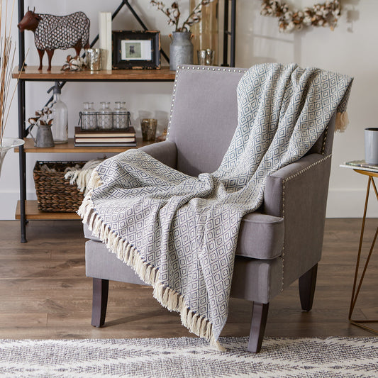 French Blue Fields Of Diamond Throw