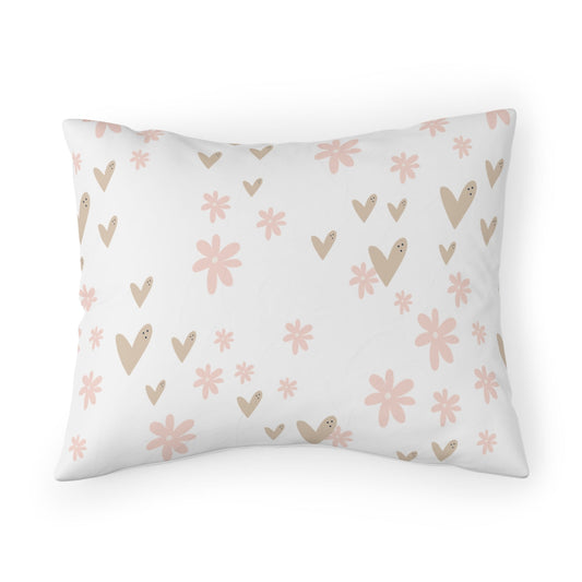 Girl Pillow Sham Pink Hearts Flowers, Baby Girl Nursery | Pippa + June