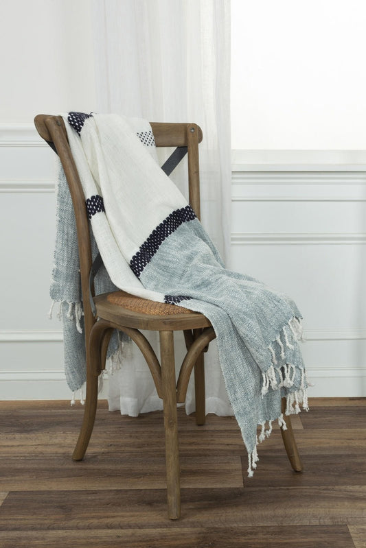 Hand-loomed-Color-Block-With-Stripe-95%-Cotton,-5%-Acrylic-Hand-Stitched-Throw-Throw-Blankets