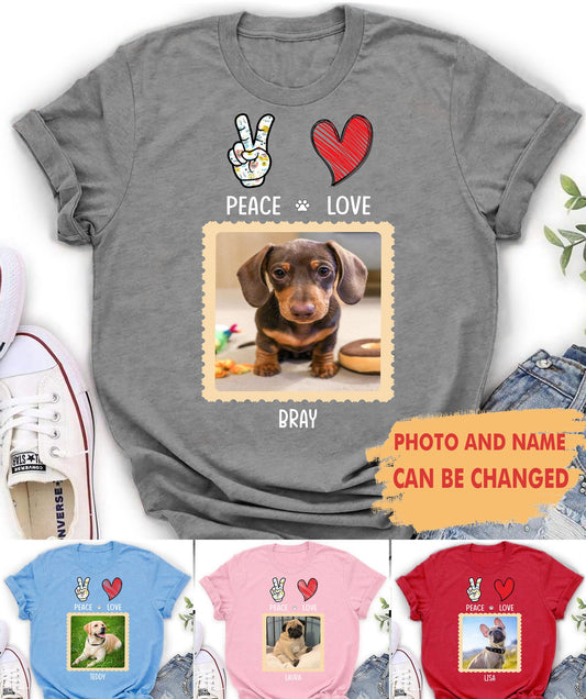Peace Love Dog - Personalized Custom Photo Premium T-Shirt