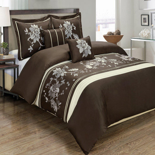 5 Piece Myra 100% Cotton Chocolate Duvet Cover Set-Royal Tradition-Full/Queen-Egyptian Linens
