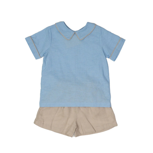 Oliver Linen Short Set, Blue/Tan