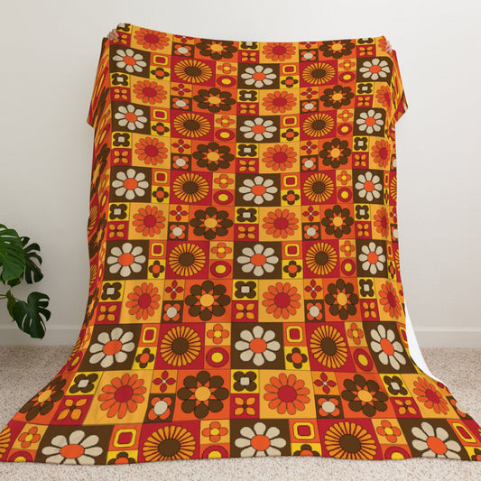 Orange Mod Daisy Fleece Blanket