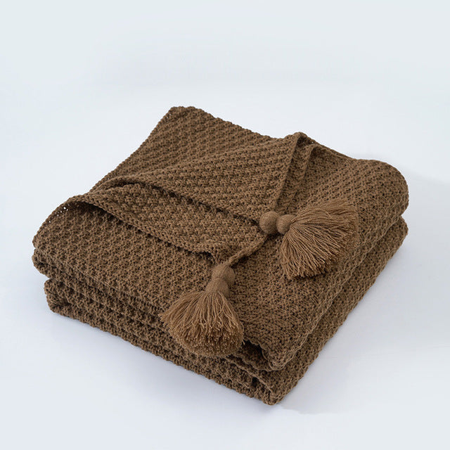 Tassel Knitted Ball Woolen Sofa Super Warm Cozy Throw Blankets