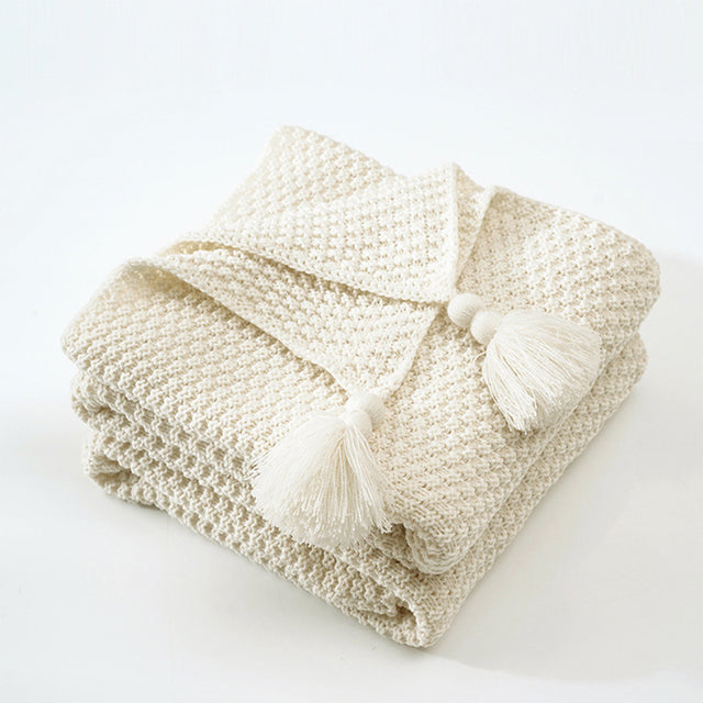 Tassel Knitted Ball Woolen Sofa Super Warm Cozy Throw Blankets
