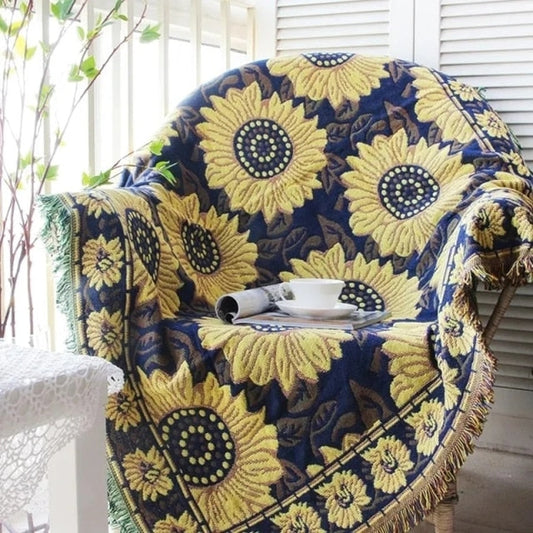 Sunflower Pattern Knitted Sofa Throw Blanket