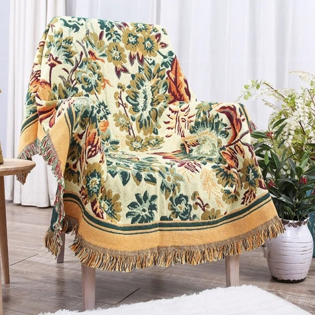 Sunflower Pattern Knitted Sofa Throw Blanket