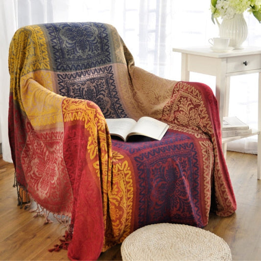 Ethnic Bohemian Grid Yarn-Dyed Knitted Blanket