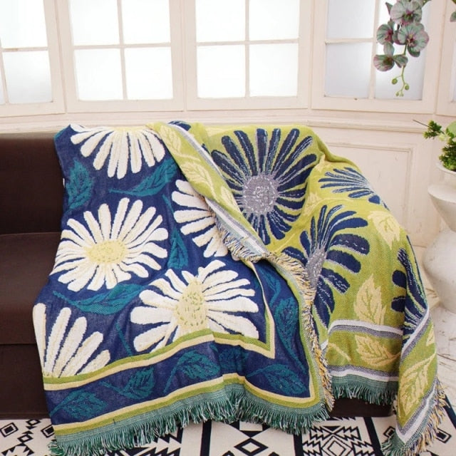 Sunflower Pattern Knitted Sofa Throw Blanket