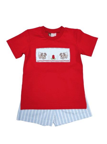 Puppy Smocked Boys Short Set