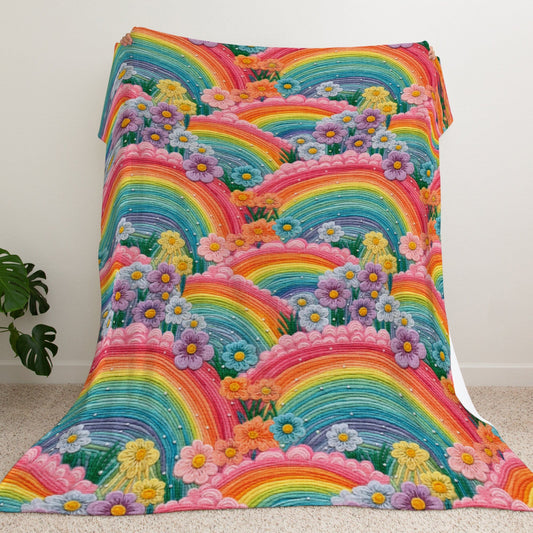 Rainbow Flowers Fleece Blanket