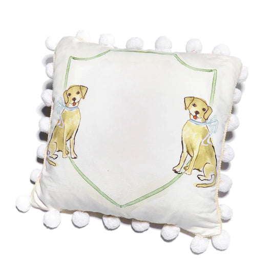 Retriever with Blue Bow Pillow