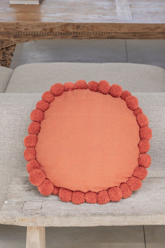 Round Pom Pom Throw Pillow Cover Throw Pillows Village Thrive Terracotta