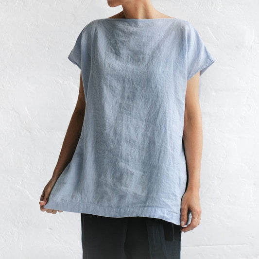 Seaside Tones Square Linen Top - Blue