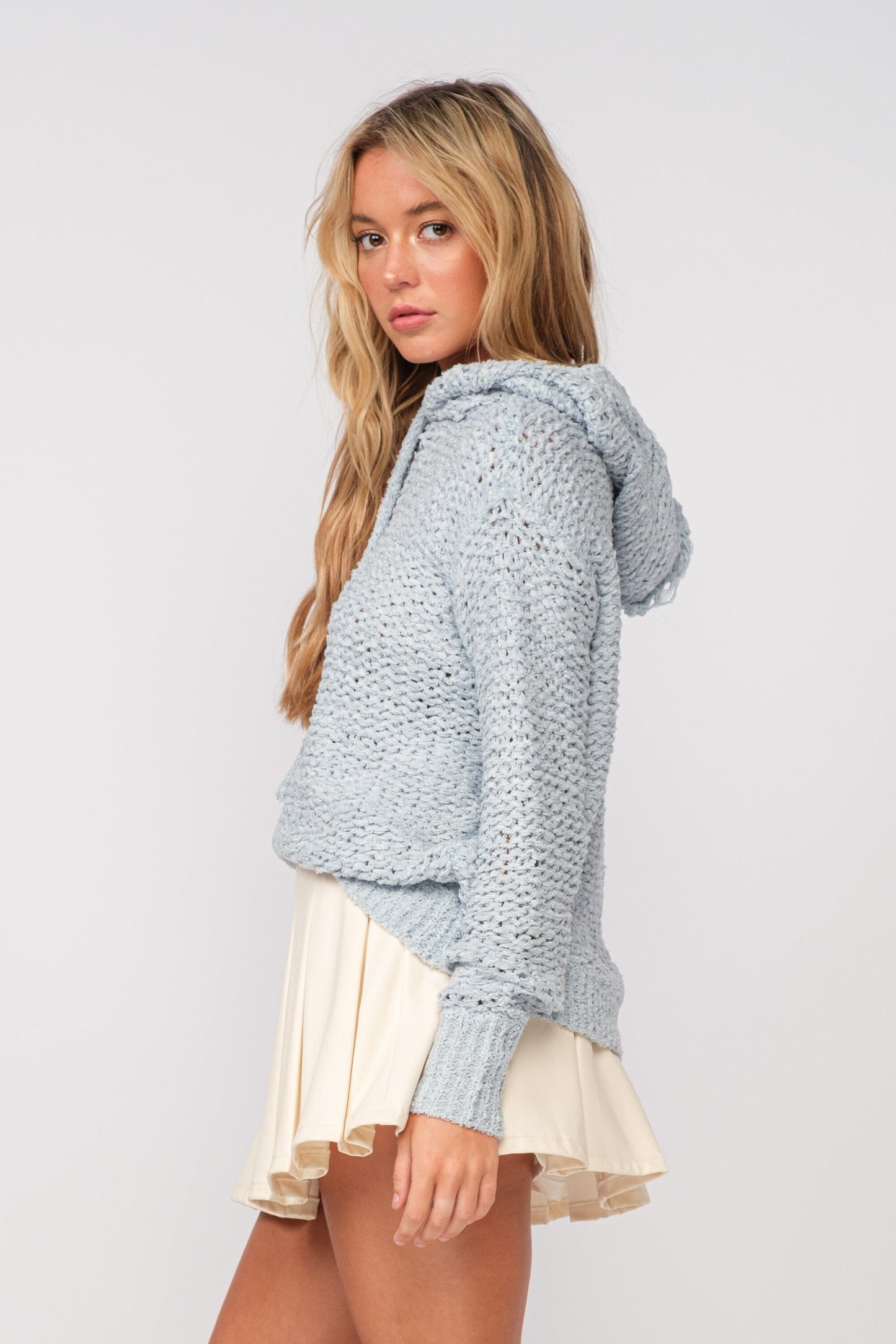 Smoke Blue Knit Teddy Sweater