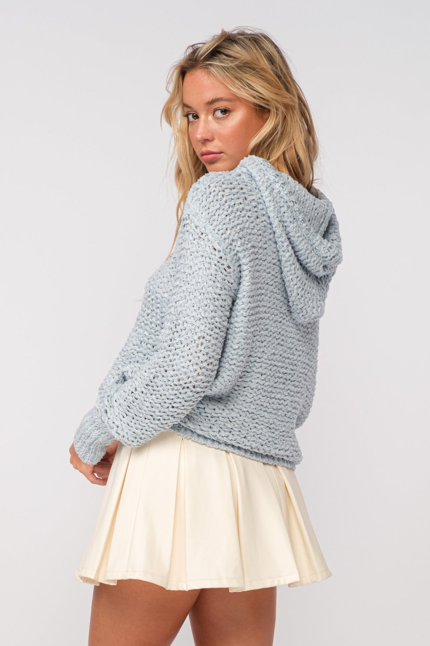 Smoke Blue Knit Teddy Sweater