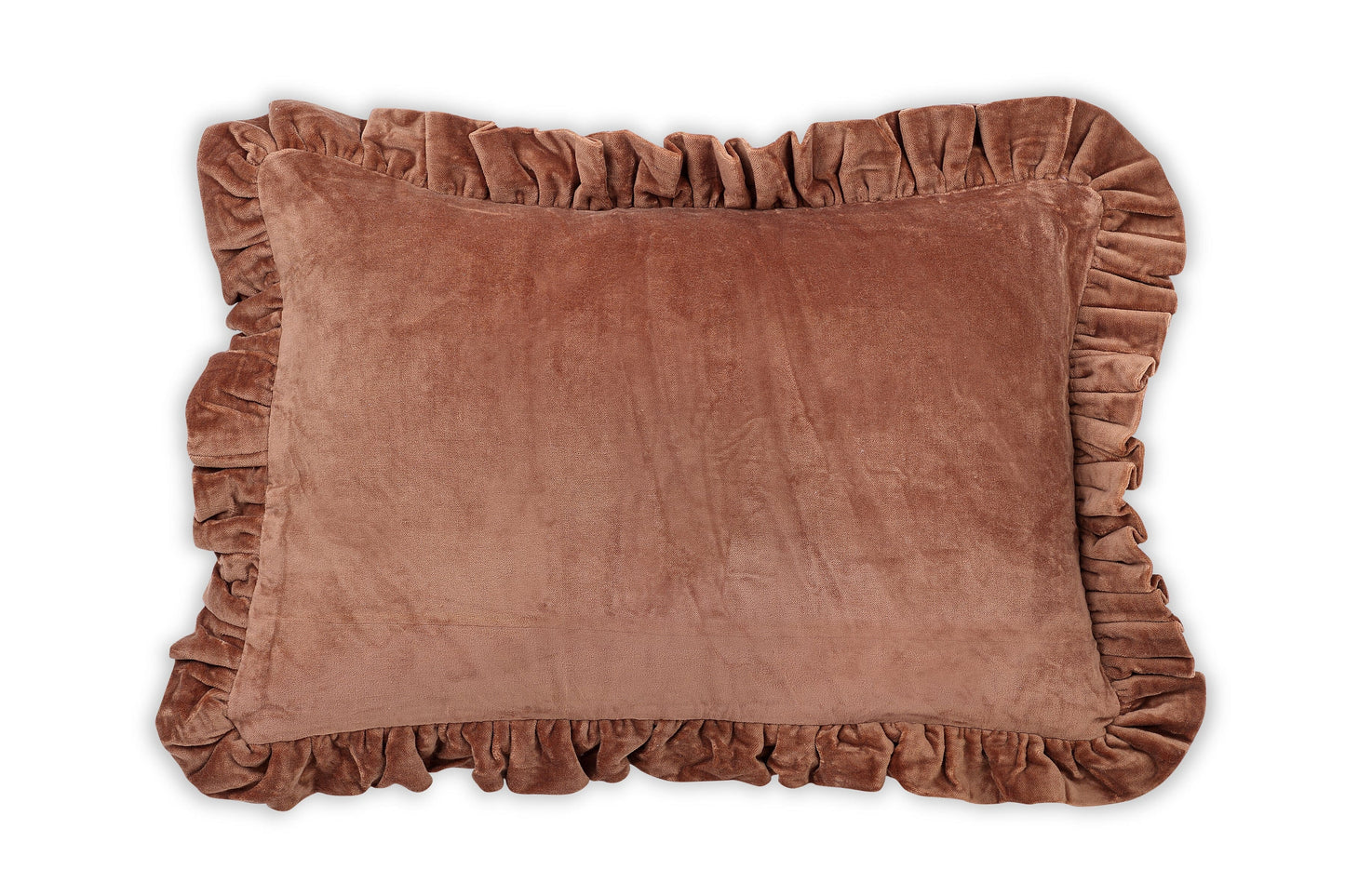 Solid Velvet Frilled Cushion Throw Pillows Casa Amarosa Mocha Brown Without Insert