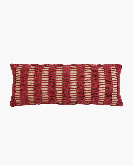 Tarika Lines Lumbar Crochet Pillow - Wine Red