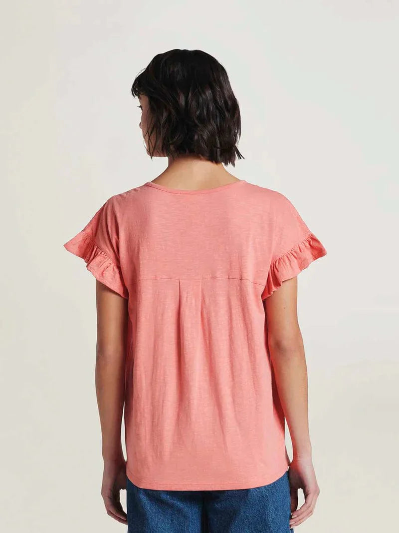 Thought Organic Cotton Slub & Broderie Tee - Sunset Orange