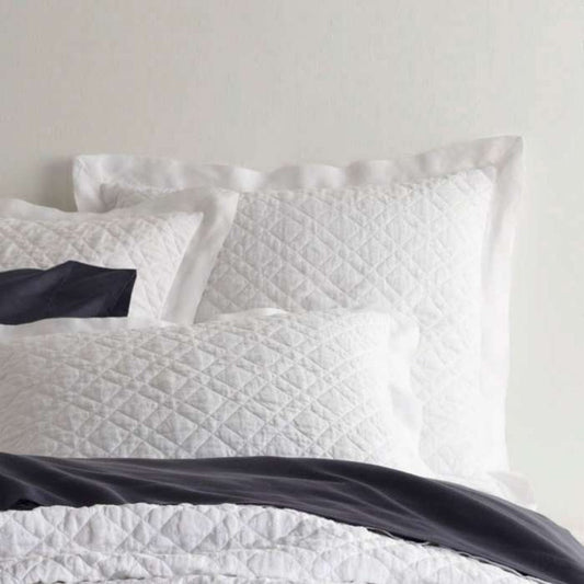 Washed Linen White Quilted Sham