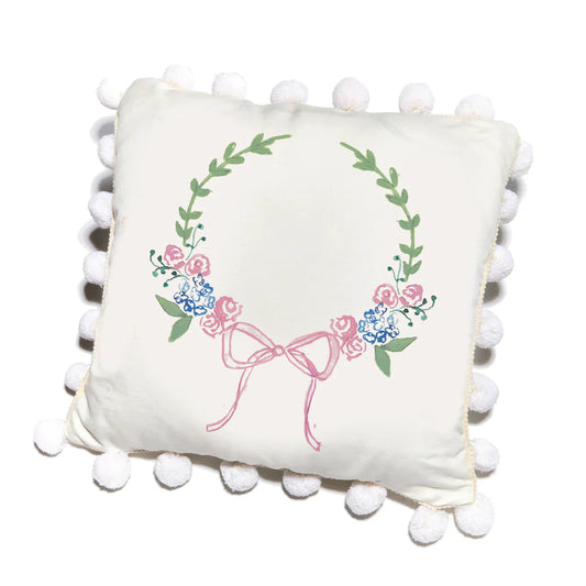 Wreath with Pink Bow Pillow